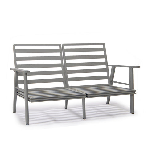 Walbrooke Modern Outdoor Patio Loveseat with Grey Aluminum Frame and Removable Cushions