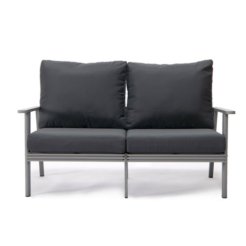 Walbrooke Modern Outdoor Patio Loveseat with Grey Aluminum Frame and Removable Cushions