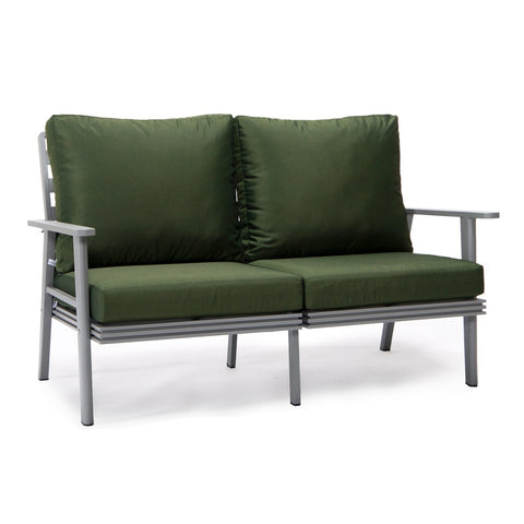 Walbrooke Modern Outdoor Patio Loveseat with Grey Aluminum Frame and Removable Cushions