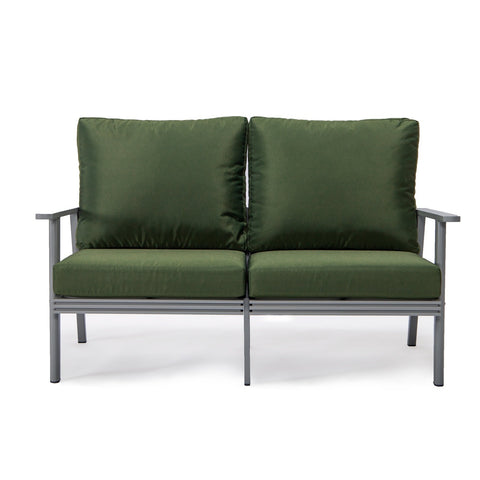 Walbrooke Modern Outdoor Patio Loveseat with Grey Aluminum Frame and Removable Cushions