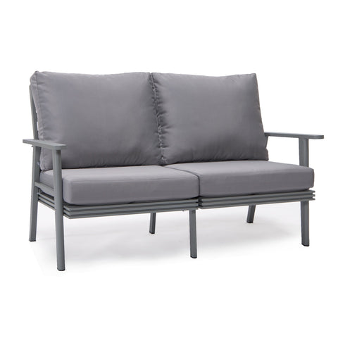 Walbrooke Modern Outdoor Patio Loveseat with Grey Aluminum Frame and Removable Cushions