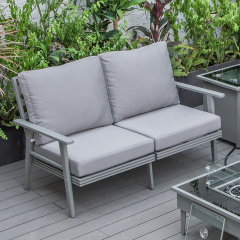 Walbrooke Modern Outdoor Patio Loveseat with Grey Aluminum Frame and Removable Cushions