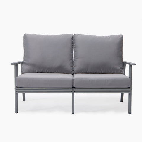 Walbrooke Modern Outdoor Patio Loveseat with Grey Aluminum Frame and Removable Cushions