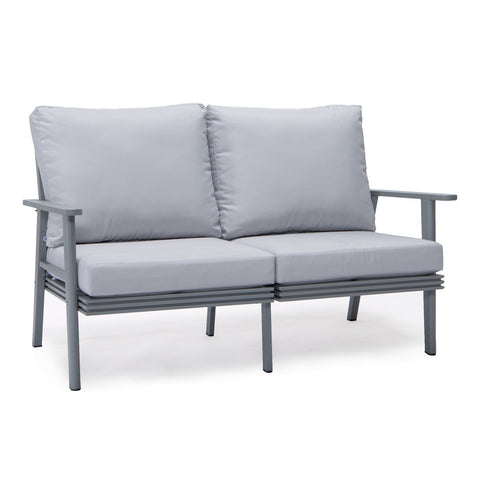 Walbrooke Modern Outdoor Patio Loveseat with Grey Aluminum Frame and Removable Cushions