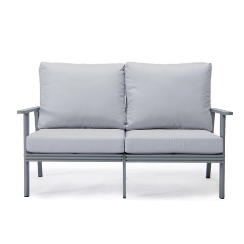 Walbrooke Modern Outdoor Patio Loveseat with Grey Aluminum Frame and Removable Cushions