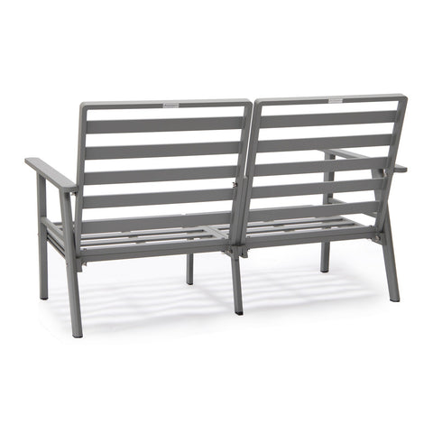 Walbrooke Modern Outdoor Patio Loveseat with Grey Aluminum Frame and Removable Cushions