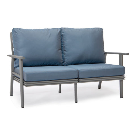 Walbrooke Modern Outdoor Patio Loveseat with Grey Aluminum Frame and Removable Cushions