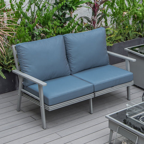 Walbrooke Modern Outdoor Patio Loveseat with Grey Aluminum Frame and Removable Cushions