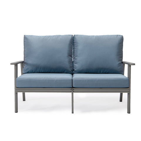 Walbrooke Modern Outdoor Patio Loveseat with Grey Aluminum Frame and Removable Cushions