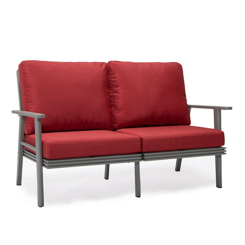 Walbrooke Modern Outdoor Patio Loveseat with Grey Aluminum Frame and Removable Cushions