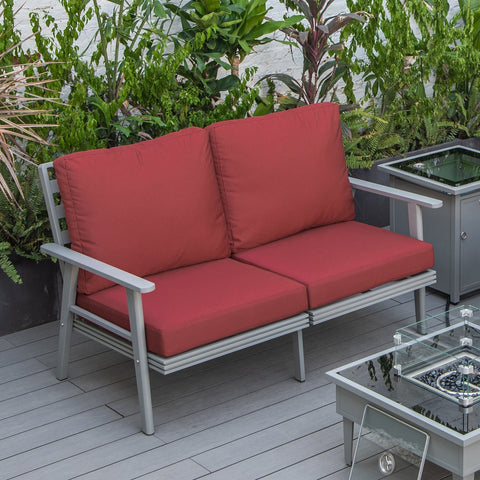 Walbrooke Modern Outdoor Patio Loveseat with Grey Aluminum Frame and Removable Cushions