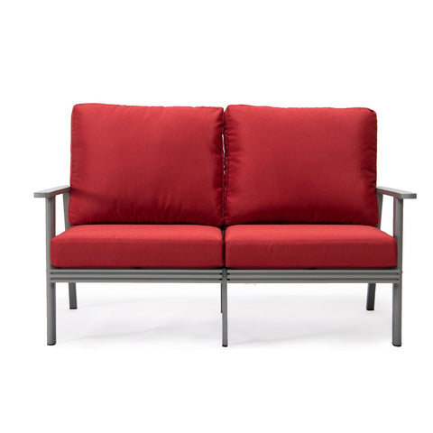 Walbrooke Modern Outdoor Patio Loveseat with Grey Aluminum Frame and Removable Cushions