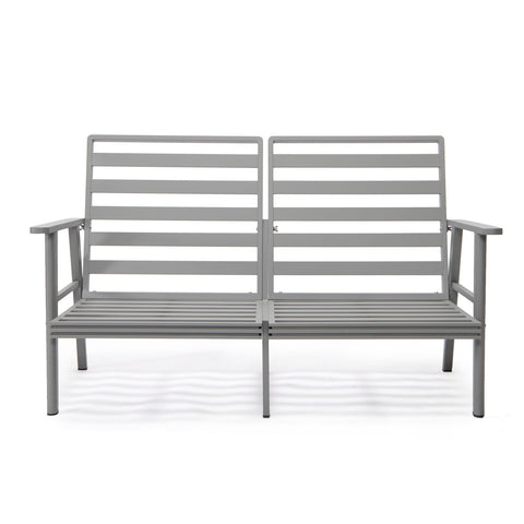 Walbrooke Modern Outdoor Patio Loveseat with Grey Aluminum Frame and Removable Cushions