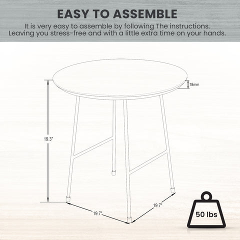 Rossmore Round Side Table with MDF Wood Tabletop in White Steel