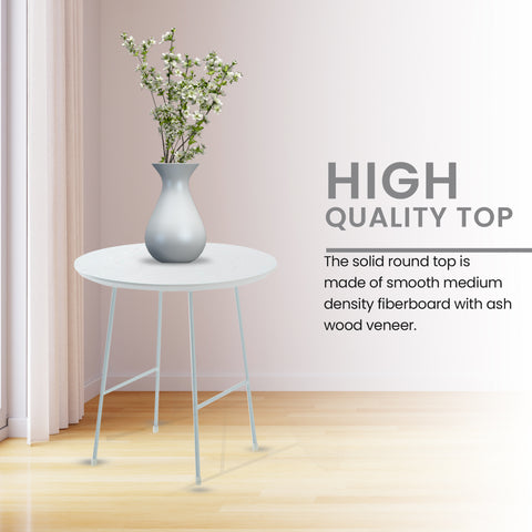 Rossmore Round Side Table with MDF Wood Tabletop in White Steel