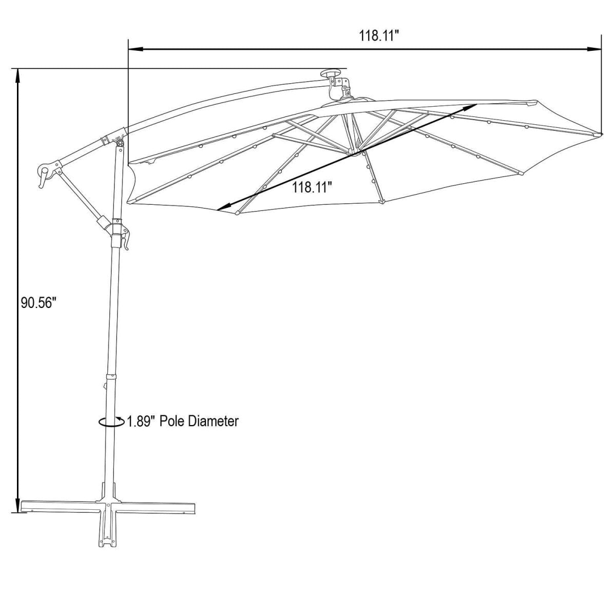 Willry Modern Outdoor 10 Ft Offset Cantilever Hanging Patio Umbrella With Solar Powered LED