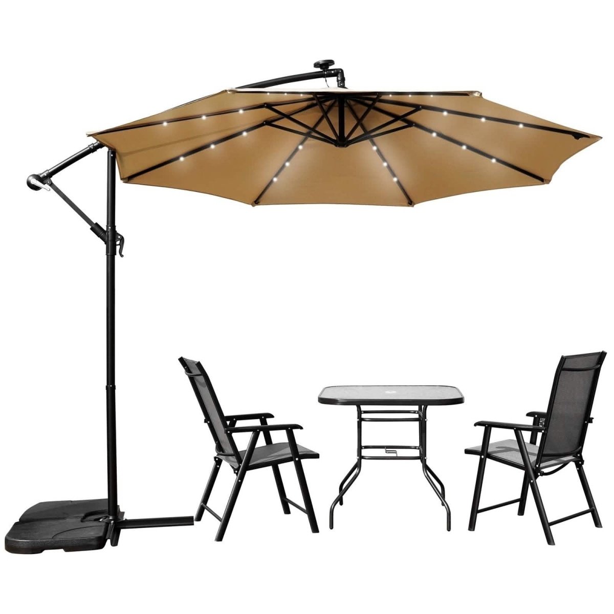 Willry Modern Outdoor 10 Ft Offset Cantilever Hanging Patio Umbrella With Solar Powered LED
