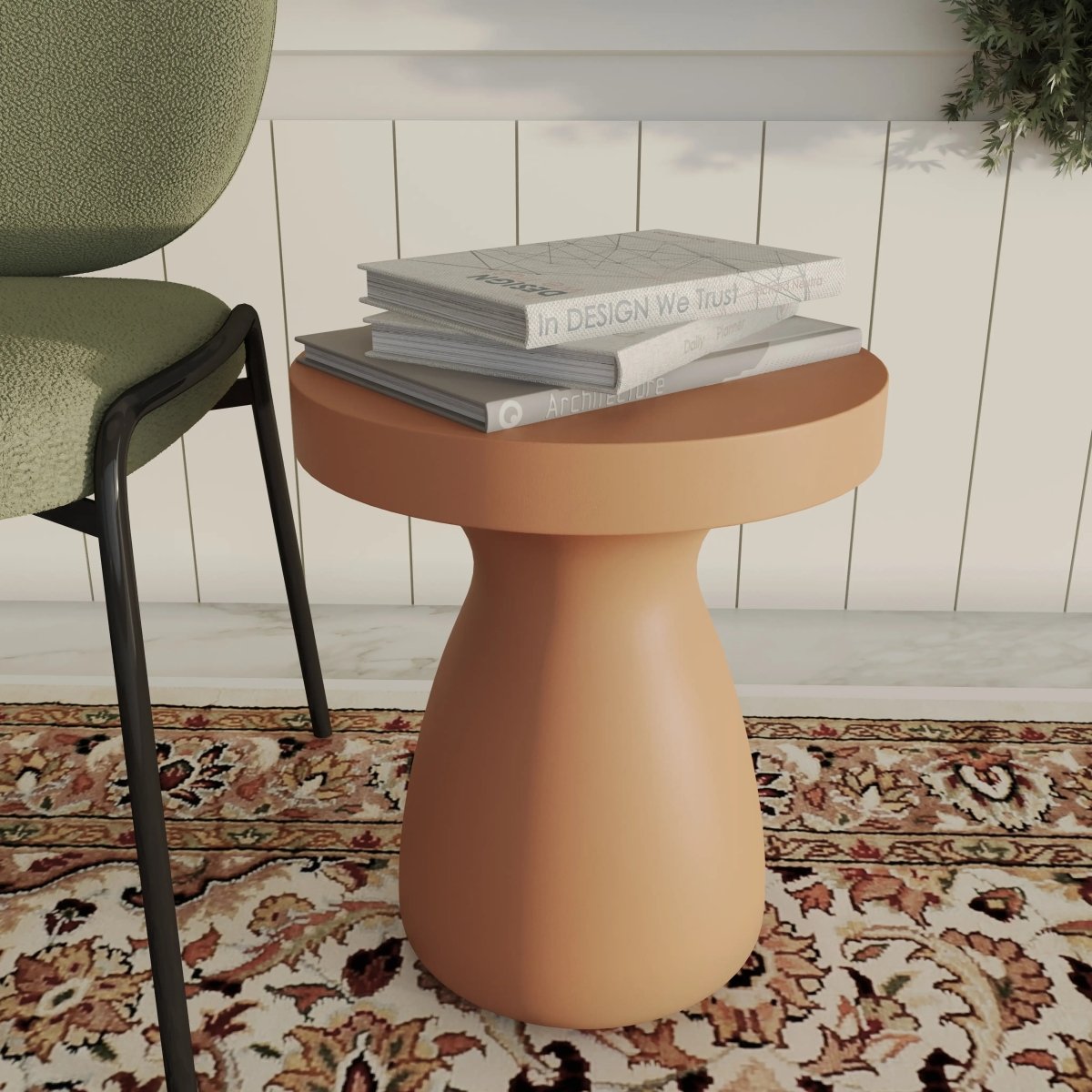 Wisp 16" Modern Wide Round Fiberstone Hourglass Design Side Table - Stylish Accent End Table