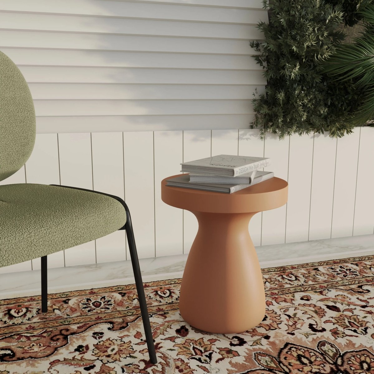 Wisp 16" Modern Wide Round Fiberstone Hourglass Design Side Table - Stylish Accent End Table