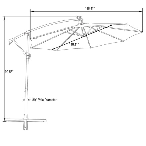 Willry Modern Outdoor 10 Ft Offset Cantilever Hanging Patio Umbrella With Solar Powered LED