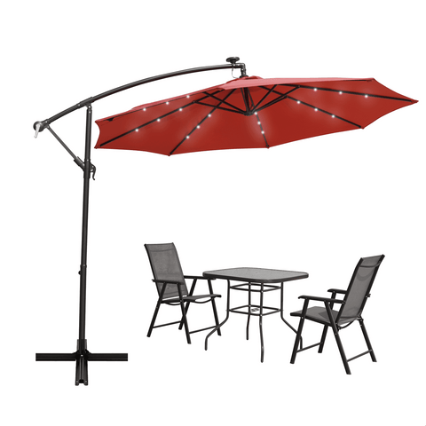 Willry Modern Outdoor 10 Ft Offset Cantilever Hanging Patio Umbrella With Solar Powered LED