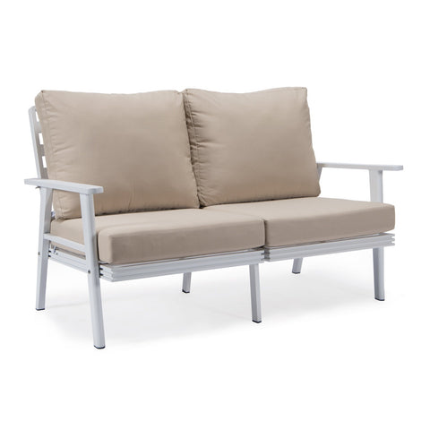 Walbrooke Modern Outdoor Patio Loveseat with White Aluminum Frame and Removable Cushions