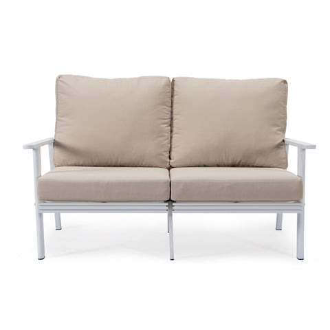 Walbrooke Modern Outdoor Patio Loveseat with White Aluminum Frame and Removable Cushions