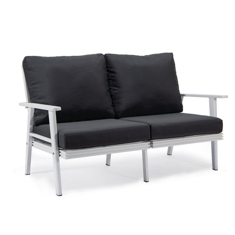 Walbrooke Modern Outdoor Patio Loveseat with White Aluminum Frame and Removable Cushions