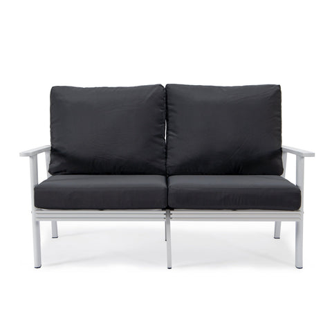 Walbrooke Modern Outdoor Patio Loveseat with White Aluminum Frame and Removable Cushions