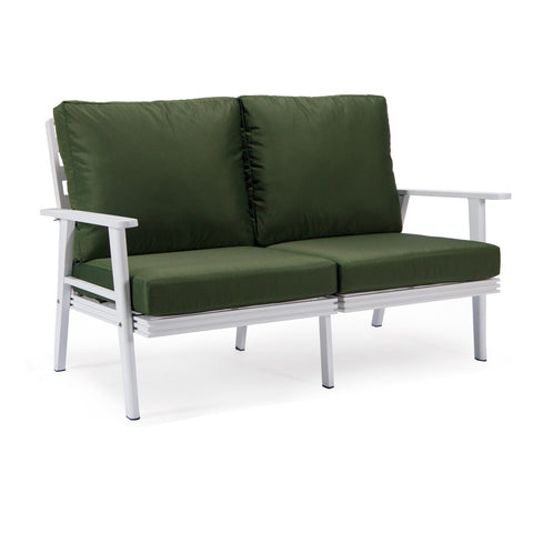 Walbrooke Modern Outdoor Patio Loveseat with White Aluminum Frame and Removable Cushions