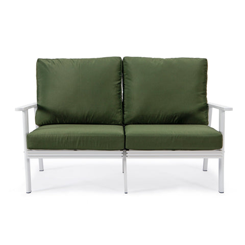 Walbrooke Modern Outdoor Patio Loveseat with White Aluminum Frame and Removable Cushions