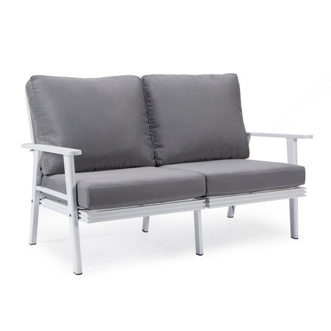 Walbrooke Modern Outdoor Patio Loveseat with White Aluminum Frame and Removable Cushions