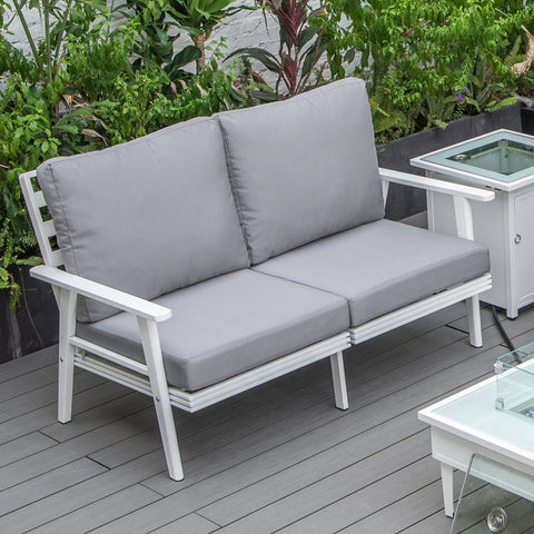 Walbrooke Modern Outdoor Patio Loveseat with White Aluminum Frame and Removable Cushions