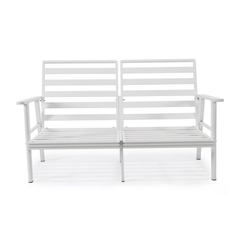 Walbrooke Modern Outdoor Patio Loveseat with White Aluminum Frame and Removable Cushions