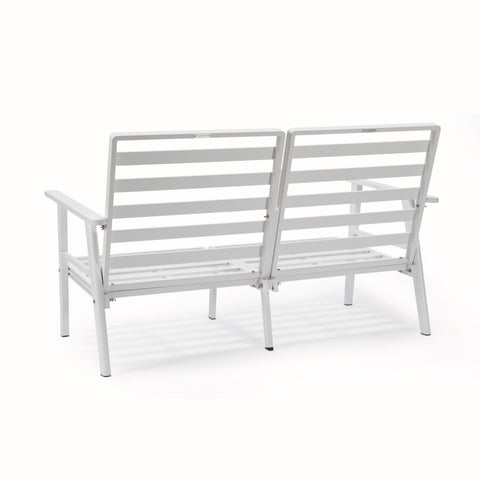 Walbrooke Modern Outdoor Patio Loveseat with White Aluminum Frame and Removable Cushions