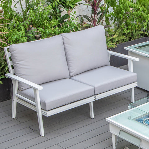 Walbrooke Modern Outdoor Patio Loveseat with White Aluminum Frame and Removable Cushions