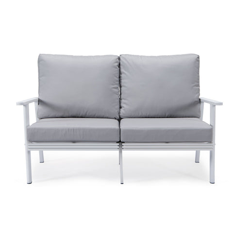 Walbrooke Modern Outdoor Patio Loveseat with White Aluminum Frame and Removable Cushions