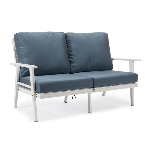 Walbrooke Modern Outdoor Patio Loveseat with White Aluminum Frame and Removable Cushions