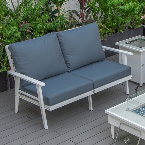 Walbrooke Modern Outdoor Patio Loveseat with White Aluminum Frame and Removable Cushions