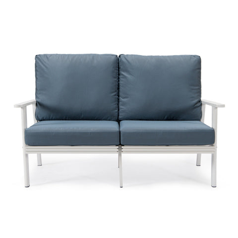 Walbrooke Modern Outdoor Patio Loveseat with White Aluminum Frame and Removable Cushions