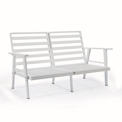 Walbrooke Modern Outdoor Patio Loveseat with White Aluminum Frame and Removable Cushions