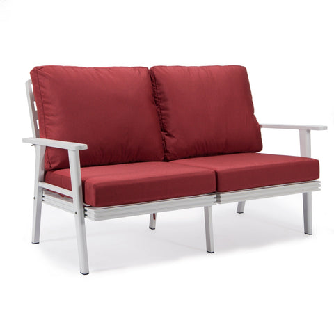 Walbrooke Modern Outdoor Patio Loveseat with White Aluminum Frame and Removable Cushions