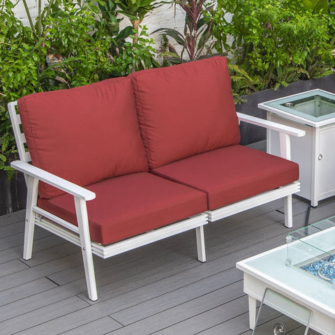 Walbrooke Modern Outdoor Patio Loveseat with White Aluminum Frame and Removable Cushions