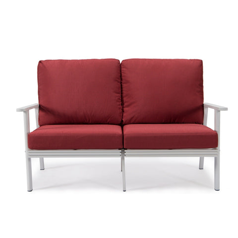 Walbrooke Modern Outdoor Patio Loveseat with White Aluminum Frame and Removable Cushions