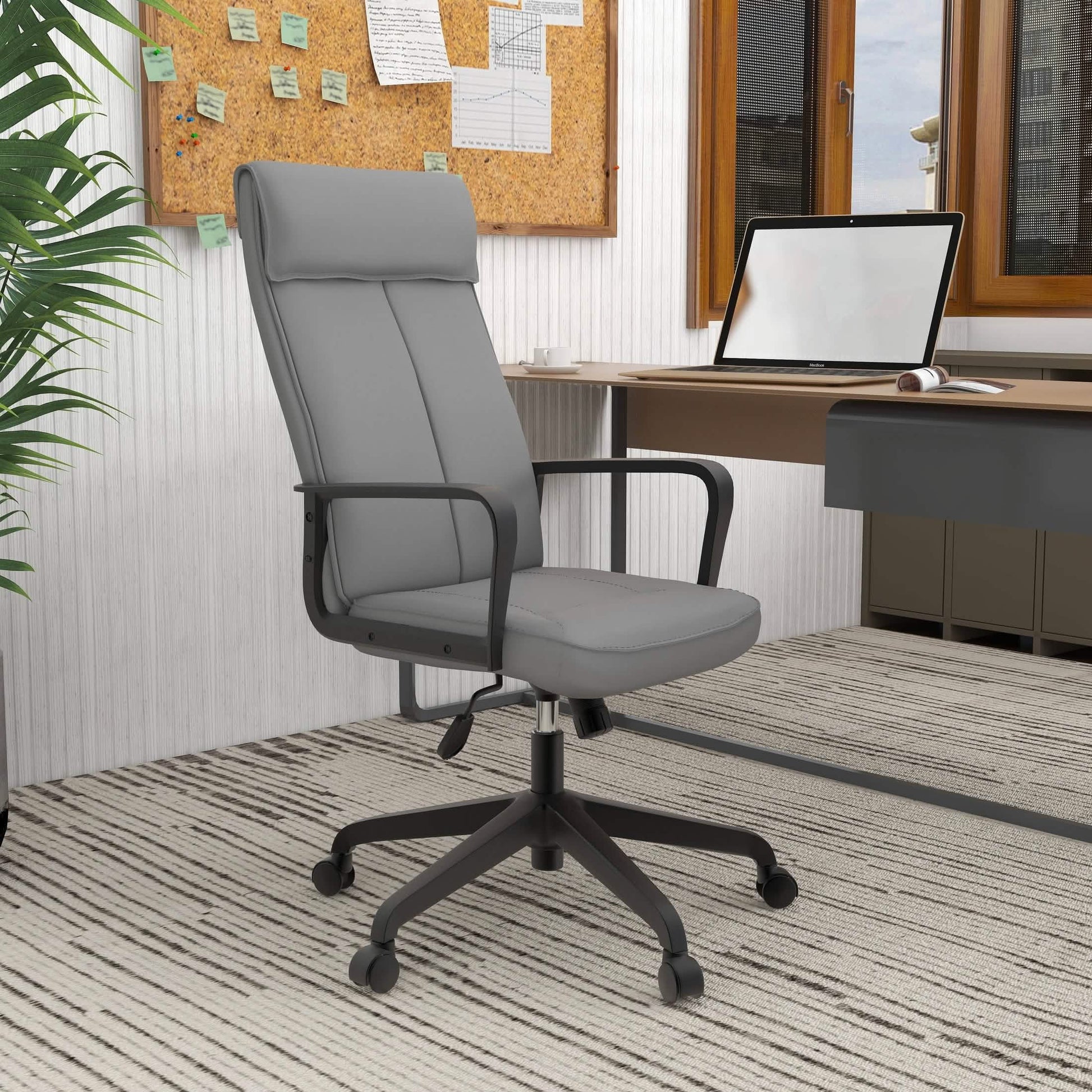 Aiaria Ergonomic High-Back Leather Office Chair with Adjustable Height, Swivel, Tilt, and Double Wheel Casters Grey Office Chair Your Vendor Name