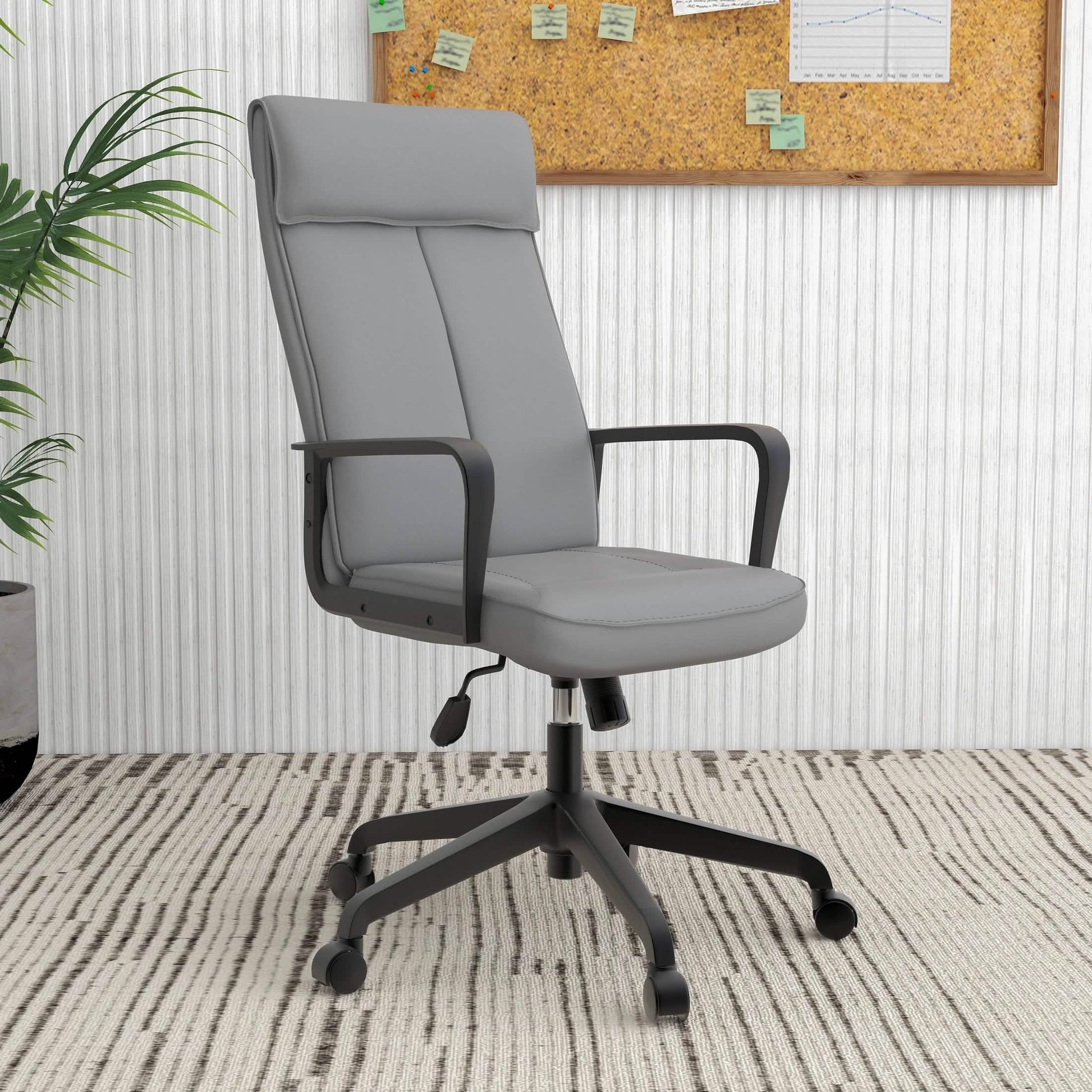 Aiaria Ergonomic High-Back Leather Office Chair with Adjustable Height, Swivel, Tilt, and Double Wheel Casters Grey Office Chair Your Vendor Name