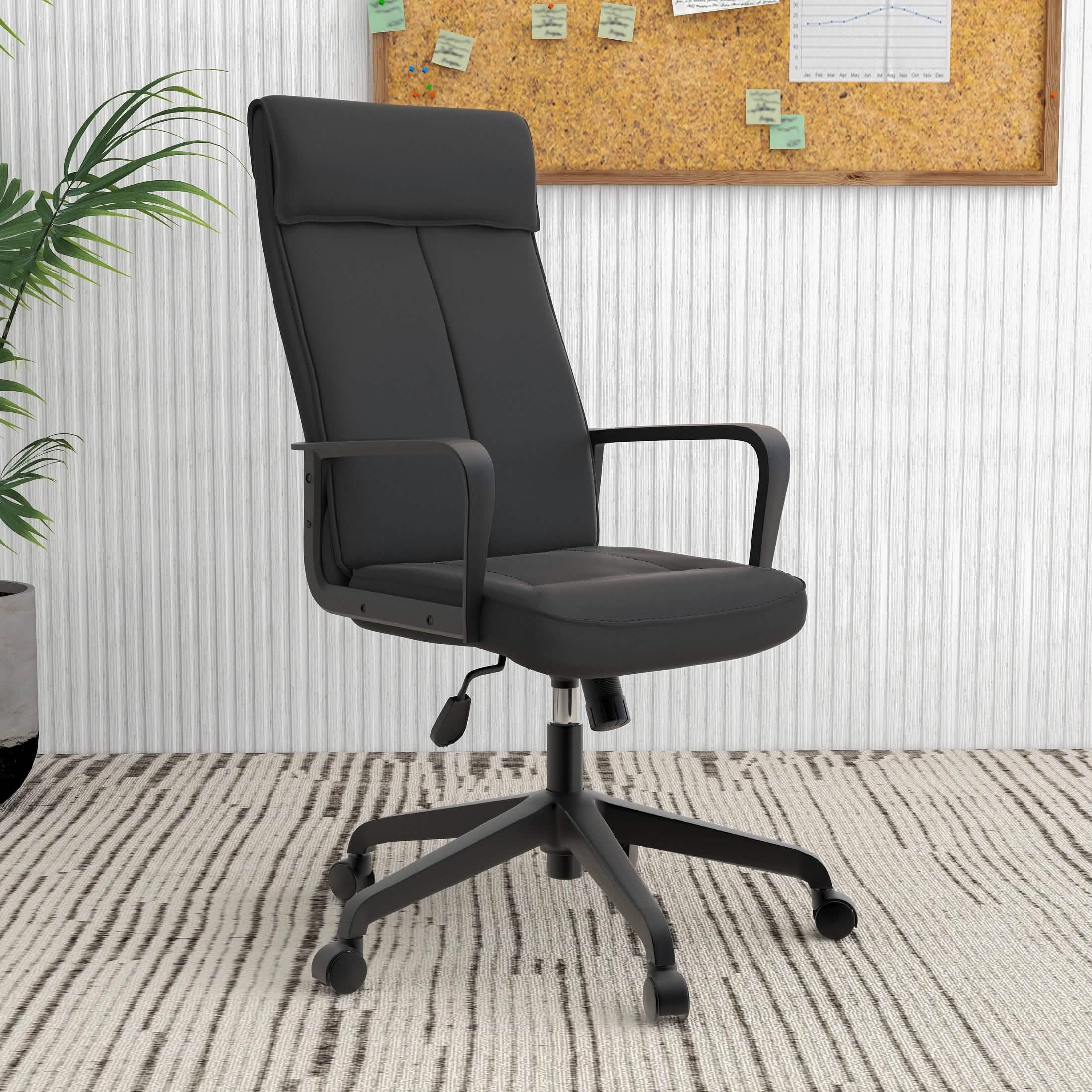 Aiaria Ergonomic High-Back Leather Office Chair with Adjustable Height, Swivel, Tilt, and Double Wheel Casters Black Office Chair Your Vendor Name