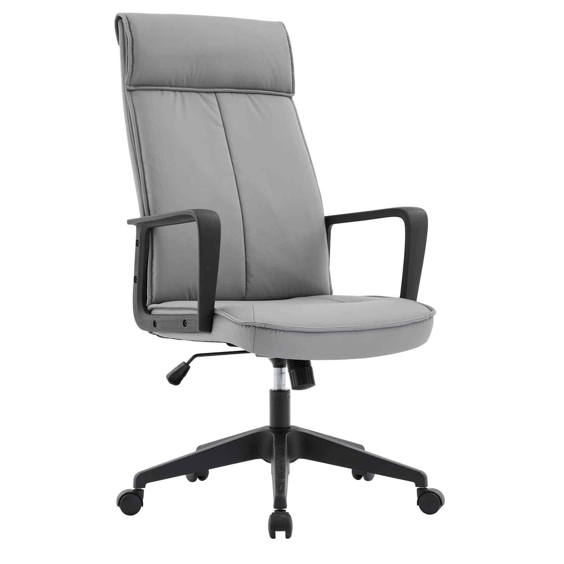 Aiaria Ergonomic High-Back Leather Office Chair with Adjustable Height, Swivel, Tilt, and Double Wheel Casters Grey Office Chair Your Vendor Name