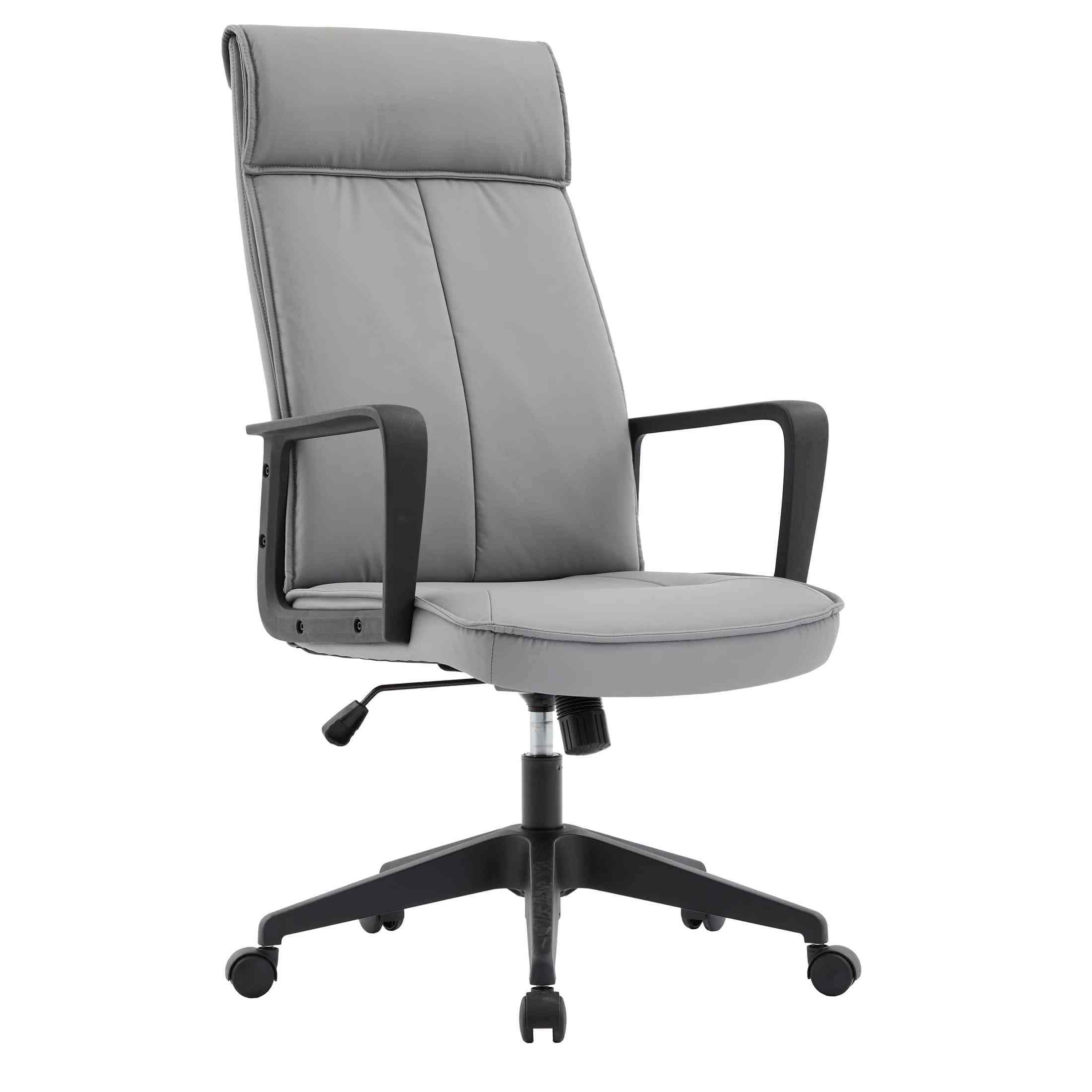 Aiaria Ergonomic High-Back Leather Office Chair with Adjustable Height, Swivel, Tilt, and Double Wheel Casters Grey Office Chair Your Vendor Name
