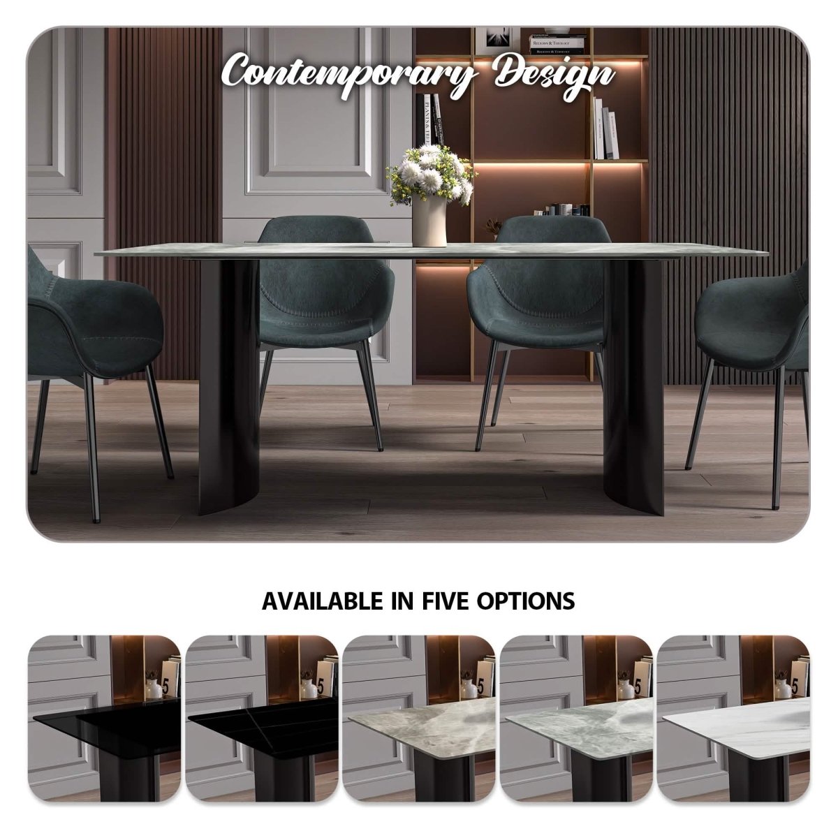 Zara Rectangular Dining Table with Glass/Sintered Stone Top and Stainless Steel Base